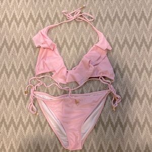 Shoshanna bikini powder pink ruffle halter size L